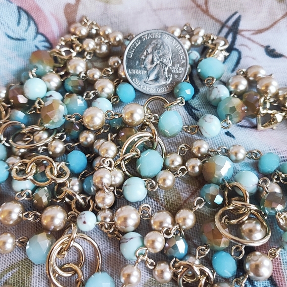 Extra Long Opera Length Faceted Beaded Glass Triple Strand Faux Pearls Necklace - Picture 3 of 7